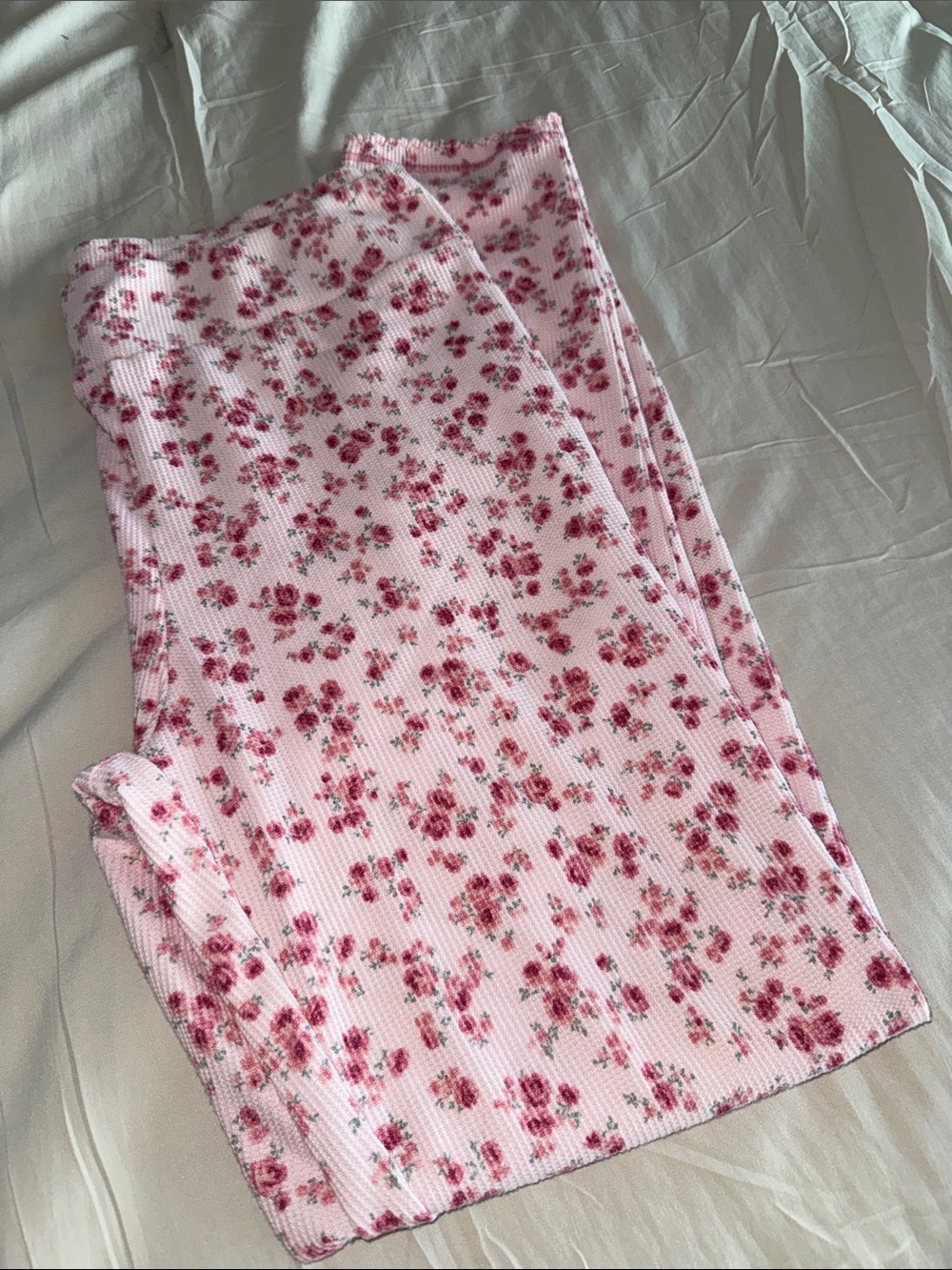 Laura Ashley Pink Floral Ribbed Pajama Pants
